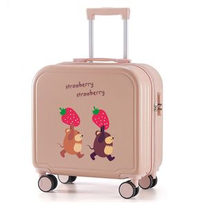 360Home Reisekoffer Trolley für Kinder Handgepäck 18zoll Rosa B-Erdbeere