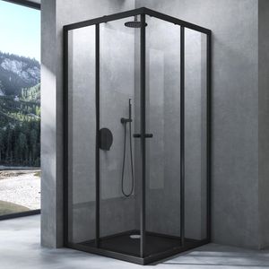 Mai & Mai Duschkabine mit Doppel-Schiebetür 100x100cm Eckeinstieg Echtglas Lotuseffekt ESG-Sicherheitsglas Ravenna16K Schwarz