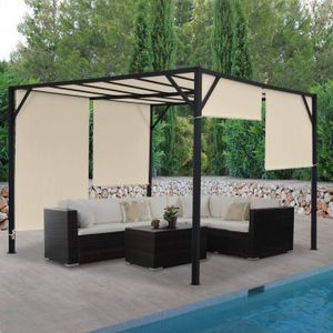 Pergola Baia, Garten Pavillon Terrassenüberdachung, stabiles 6cm-Stahl-Gestell + Schiebedach  3x3m