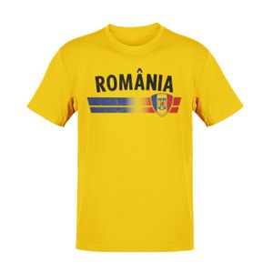 Alsino WM EM Fan Shirt Weltmeisterschaft Europameisterschaft 100% Baumwolle T-Shirt Rundhals Fanartikel Herren Damen Fan-Shirt , Größe wählen:M, Land wählen:Rumänien