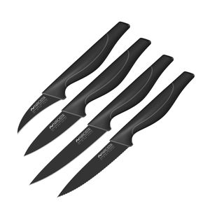 NIROSTA Wave-Messer-Set, Verschiedene Messer mit Funktionsteil aus hochwertigem Edelstahl, Premium-Messer mit Soft-Touch Griff, hochwertige Messer für jeden Anlass(Farbe:Schwarz),Menge:1x4er Set