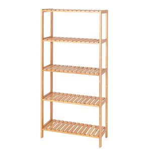 dibea Bambusregal mit 5 verstellbaren Ablageflächen, Schuhschrank, Badezimmerregal, Wohnzimmerregal, Standregal, Badregal, Bücherregal, Küchenregal, zu Regalwand kombinierbar, 60 x 26 x 130 cm (naturfarben)