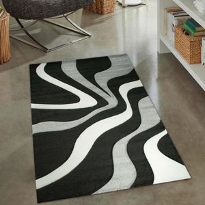 Designer Teppich mit Wellen& Konturenschnitt | schwarz weiß& grau Größe - 60x110 cm
