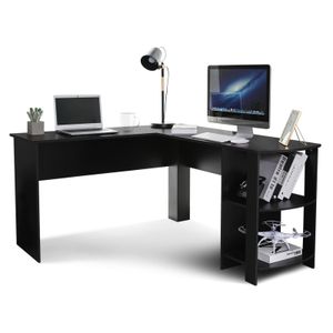 Meerveil Eckschreibtisch Computertisch L-Förmig Schreibtisch mit 2 abgerundeten Ablagen Großer fürs Arbeitszimmer Wohnzimmer Büro,schwarz