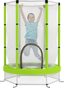 Trampolina dla dzieci AIYAPLAY Ø140 cm, trampolina wewnętrzna z siatką zabezpieczającą, gumowa lina, trampolina dla dzieci z drzwiami z zamkiem błyskawicznym, wzór chmurki, dla dzieci 3-6 lat, zielona