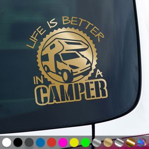 PantherPixel Wohnmobil Aufkleber Wohnwagen Bus Reise Besser Camping Sticker Auto Geschenkidee Farbe Gold