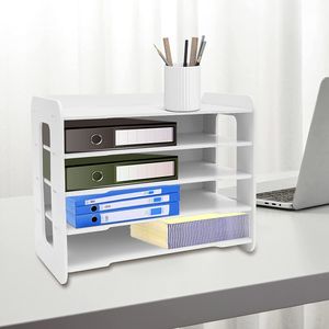 Briefablage Büro Schreibtisch Papier Organizer Bürobedarf  weiss 5 Ebenen