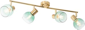 QAZQA - Art Deco Art Deco Spot I Spotlight I Deckenspot I Deckenstrahler I Strahler I Lampe I Leuchte Gold I Messing mit grünem Glas 4-flammig Spotbalken-flammig - Vidro I Wohnzimmer I Schlafzimmer -