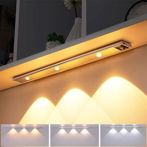 40cm LED Unterbauleuchte 3 Lichtfarbe Aufladbar Lichtleiste mit Bewegungssensor Schranklicht Küchenleuchte, Silber
