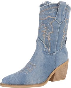 Ital-Design Damen Stiefeletten Plateaustiefeletten  Denimoptik Western- & Bikerboots 88843767 Hellblau Gr.  40