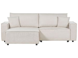 BELIANI Ecksofa Beige Stoffbezug L-förmig 3-Sitzer Schlafsofa Rechtsseitig mit Stauraum Chaiselongue Modern Wohnzimmer Ausstattung Wohnecke Sitzecke