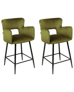BELIANI Sada 2 sametových barových židlí olivově zelené SANILAC čalouěné židle jídelna kuchyně moderní nábytek