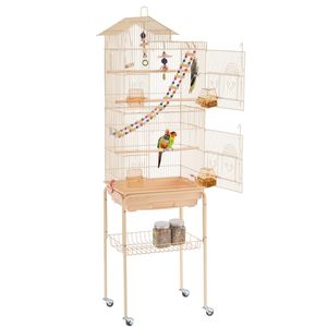 Yaheetech Vogelkäfig Wellensittich Kanarien Käfig mit Vogelspielzeug mit Ständer 46 x 35,5 x 158,5 cm Almond