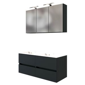 Doppel Waschplatz-Set 120 cm inkl. LED Spiegelschrank ARLON-03 matt grau BxHxT 120x200x55 cm
