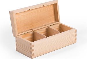 Teebox aus natürlichem Kiefernholz | Teekiste mit 3 Fächer und Deckel | Tee-Organizer Perfekt für Decoupage |  Aufbewahrung für Tee