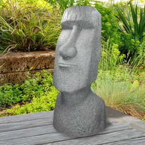 ECD Germany Moai Rapa Nui Kopf Figur, 78 cm, Grau, aus Steinguss Kunstharz, Osterinsel Statue als Dekoration für Haus & Garten, Gartenfigur Dekofigur, Skulptur für Innen und Außen