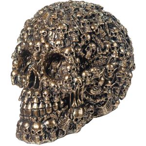 Deko Figur Totenkopf Schädel mit Skeletten und Totenköpfen verziert