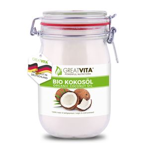 GreatVita Bio Kokosöl 1000 ml, nativ und kaltgepresst | Kokosfett im Drahtbügelglas