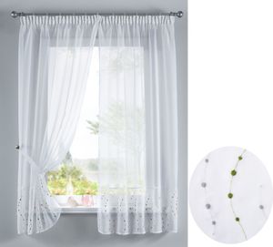 PUNKT Stickerei Gardinen Set 4 Tlg. Raffhalter Tunneldurchzug Gardinenband für Gardinenschienen Grün HxB 150x90 cm, 112232