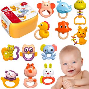 MalPlay Baby Rassel 12 teiliges Set | tragbarer Kofferr | Beißringe für Kleinkind | seit der Geburt