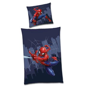 Spiderman Bettwäsche Set in blau für Jungen · Kinderbettwäsche135x200 80x80 cm im Comic Stil aus 100% Baumwolle · Ganzjahres-Bettwäsche