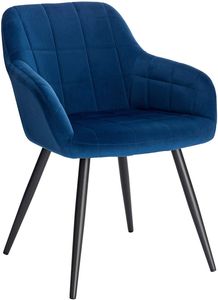 WOLTU Esszimmerstuhl 1 Stück Küchenstuhl Polsterstuhl Wohnzimmerstuhl Sessel mit Armlehne, Sitzfläche aus Samt, Metallbeine, Blau