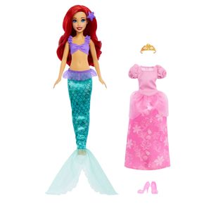 Mattel Disney: Princess — 2-in-1-Puppe von Meerjungfrau bis Prinzessin Ariel (HMG49)