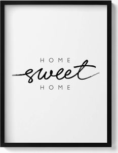 Dekoratives Schild für die Wohnung „Home, sweet home“– Wandbild mit Rahmen – Gerahmtes Bild  – Wanddekoration – 60x80 cm –  Schwarz Rahmen