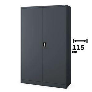 Büroschrank Aktenschrank XXL Metallschrank Flügeltüren Stahlblech Pulverbeschichtung 185 cm x 115 cm x 40 cm Farbe: Anthrazit