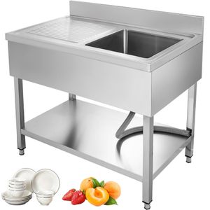 KITGARN Spültisch Edelstahl 1 Becken (Rechts) Mit Höhtem Boden Gastro Spültisch Edelstahl Spültisch Edelstahl Gastro 100 x 60 x 83.5 mm Gastro Spüle