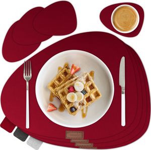 smøla Premium Platzsets aus Filz inklusive Untersetzer I Oval 4er Set I Abwaschbar Tischset Rot I Platzset Abwischbar, Filzuntersetzer Platzdeckchen Holz-Tisch geeignet, Weinrot