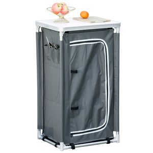 Outsunny Campingschrank faltbar Küchenbox tragbar mit Tragetasche 3 Ablagen 600D Oxford Stoff Grau 60 x 50 x 104,5 cm