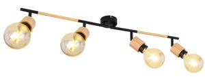 Globo Lighting Strahler Metall schwarz matt, Holz hell, beweglich, LxBxH: 800x80x170mm, exkl. 4x E27 40W 230V