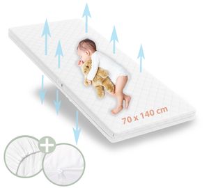 Alcube® Babymatratze 70 x 140 cm für Babybett Kaltschaummatratze 140x70 Weiß - mit Spannbettlaken