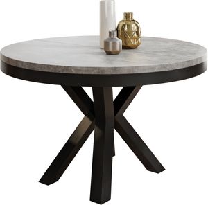 Runder Ausziehbarer Esstisch Weiß - Tisch im Loft-Stil mit Metallbeinen - Industrieller Tisch für Wohnzimmer - Spacesaver - Grau Beton - Schwarz - 120 cm