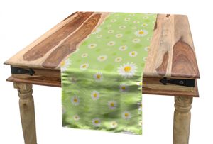 ABAKUHAUS Gelb und Grün Tischläufer, Frühlings-Gänseblümchen, Esszimmer Küche Rechteckiger Dekorativer Tischläufer, 40 x 180 cm, Pistaziengrün Ringelblume
