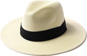 Uni Panamahut Breite Krempe Stroh Sonnenhut für Herren und Damen Verstellbare Strohhut（Milchiges Weiß）