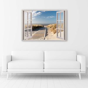 Fenstersteg am Strand BILD auf LEINWAND 120x80 cm Wandbild Canvas Leinwandbilder Wanddekoration Design Wohnzimmer Schlafzimmer Flur Büro Küche CAN-1-TYK-M-17919-120x80