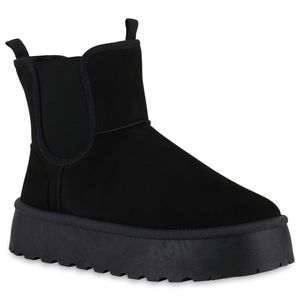 VAN HILL Damen Warm Gefütterte Plateau Boots Stiefeletten Winter Schuhe 840621, Farbe: Schwarz, Größe: 38