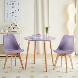 H.J WeDoo Esstisch 80x80x73 cm, Küchentisch Esszimmertisch für 4 Personen, Rund Tisch mit Buchenbeine, Modern Design, Violett