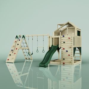 OutdoorToys Spielturm Oscar aus Holz in Grün Trapezschaukel