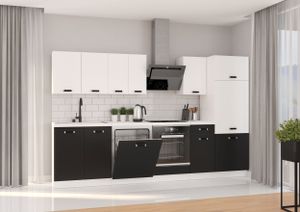 Küche Omega XL 300 cm Küchenzeile Küchenblock Einbauküche Schwarz + Weiß matt