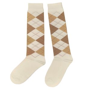 Damen Kniestrümpfe Schottenmuster Creme und Camel Größe 39-42