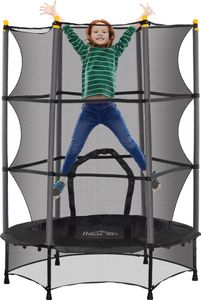 Trampolina dla dzieci HOMCOM Ø140 cm, trampolina z siatką zabezpieczającą, osłona krawędzi, trampolina ogrodowa dla dzieci 3-10 lat, maks. obciążenie 50 kg, czarna