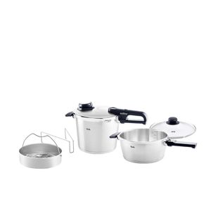 Fissler Vitavit Premium / Schnellkochtopf-Set, 5-teilig (6l - Ø 22 cm & Schnellbratpfanne 3,5l - Ø 22 cm) inkl. Metall-Deckel, Glas-Deckel, Einsatz - Induktion