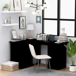 Eck-Schreibtisch CLORIS Arbeitstisch Bürotisch Regal PC Tisch Schwarz 145×100×76 cm Spanplatte #DE5866