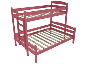 Patrová postel s rozšířeným spodním lůžkem PPS 001 (Rozměr: 90/140 x 200 cm, Umístění žebříku: vlevo, Barva dřeva: barva růžová)