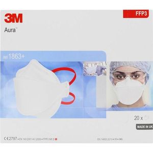 3M Aura 1863+ FFP3 Atemschutzmaske NR D Typ IIR EN 14683:2005 Chirurgische Maske