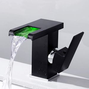 Schwarz LED Farbhahn Wasserfall Einhandmischer Wasserhahn Bad Waschtisch Waschbecken Armatur,  Badarmatur Waschtischarmatur Mischbatterie
