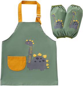 Schürze für Kinder, Verstellbare Kleinkind Kochschürze für Jungen Mädchen, Kinder Schürzen Set mit Taschen und 2 Ärmel, Kinder Kochschürze für Basteln Malen Backen Kochen (3-6 Jahre)